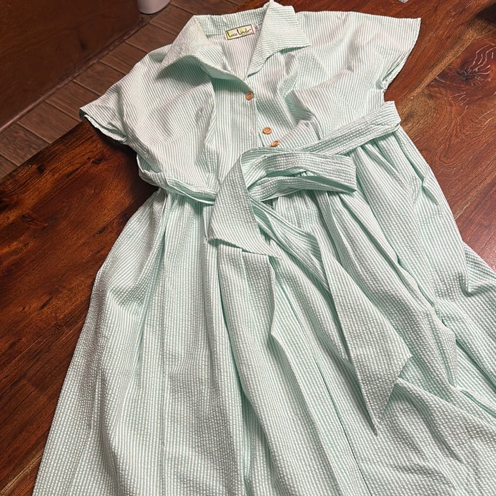 Rockabilly swing dress- seersucker Green with Belt. VLV READY!!
